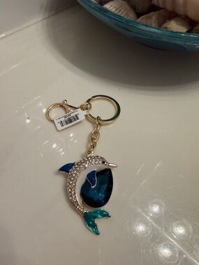 Crystal Dolphin Keychain with Teal & Sapphire Accents